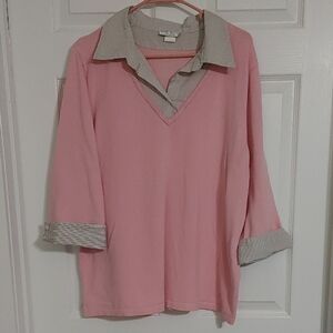 Fred David Pink V-Neck Collared Women’s sz 22-24W Soft Lightweight Sweater EUC